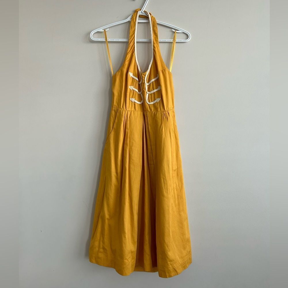 Anthropologie Yellow & White Nautical "Anchors Aweigh Dress" by Floreat